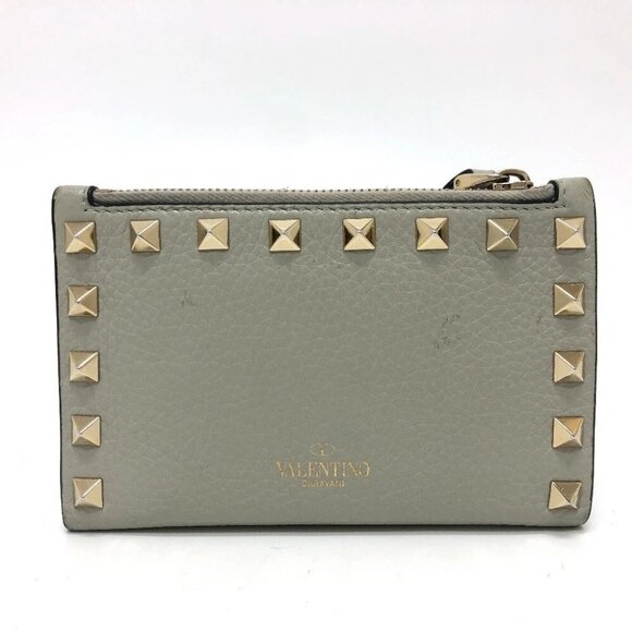 VALENTINO Rock studs Compact Wallet Folded wallet gray/GoldHardware - Picture 1 of 16
